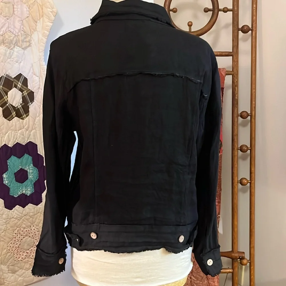 Tina Stephens Black Linen Jacket Classic Denim Style - Picture 5 of 14